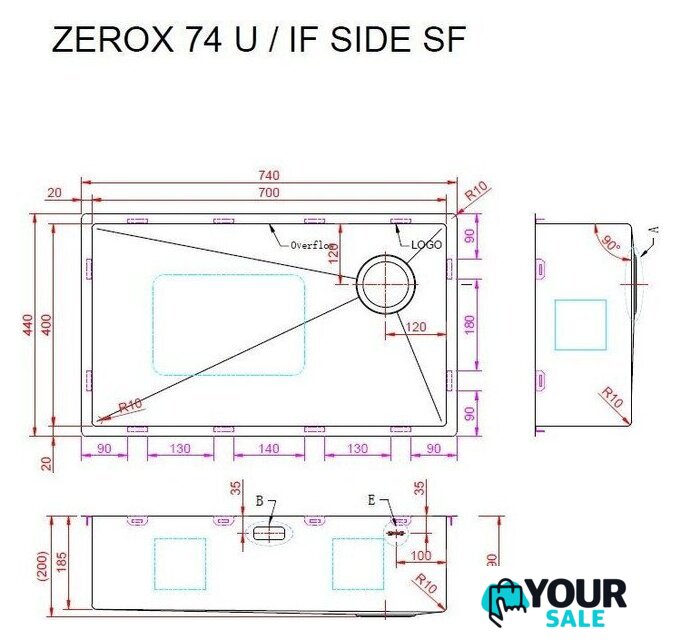 Кухонная мойка ZorG Zerox 74 U / IF Side SF Zurinox PVD Gunblack - Изображение №4 — Интернет-магазин Your Sale