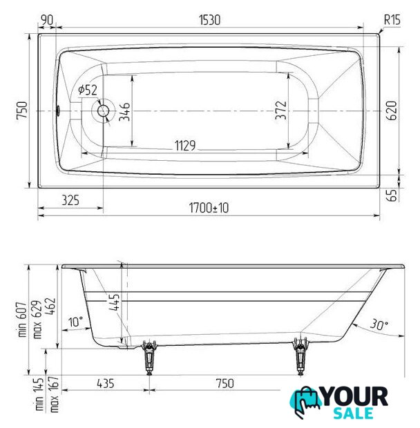 Ванна Wotte Vector 170x75 БП-э00д1472 - Изображение №3 — Интернет-магазин Your Sale