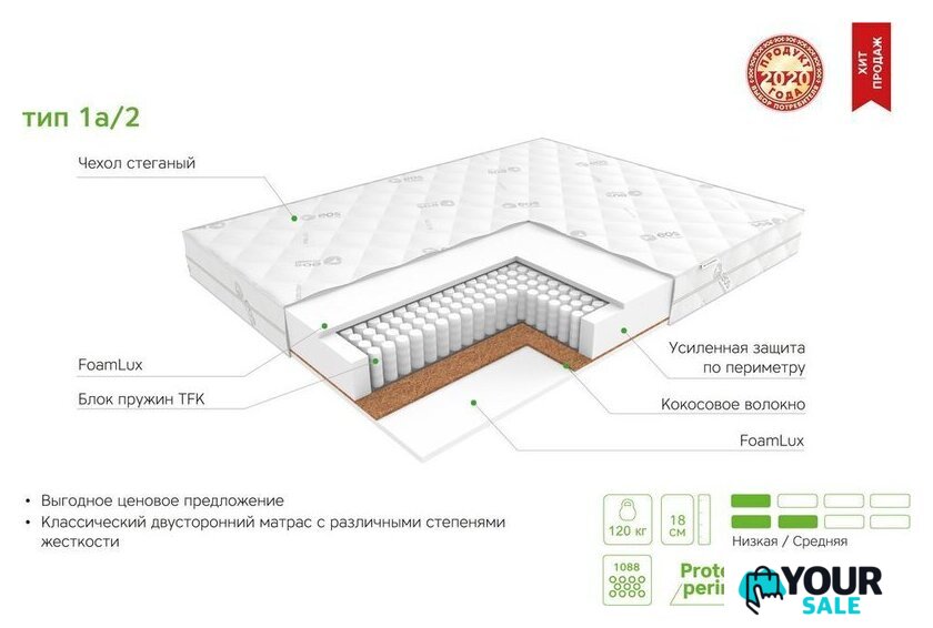 Матрас ЭОС Идеал Тип 1а/2 140x195 (трикотаж) - Изображение №6 — Интернет-магазин Your Sale
