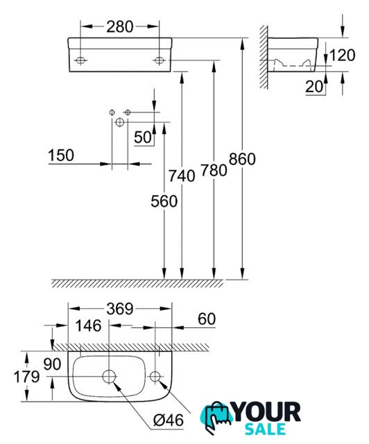 Умывальник Grohe 39327000 36.9x17.9 - Изображение №4 — Интернет-магазин Your Sale