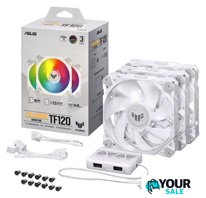 Комплект вентиляторов для корпуса с контроллером ASUS TUF Gaming TF120 ARGB Triple Fan Kit White Edition - Изображение №1 — Интернет-магазин Your Sale