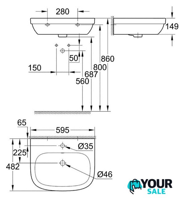 Умывальник Grohe 3933500H с гигиеническим покрытием 59.5x48.2 - Изображение №9 — Интернет-магазин Your Sale