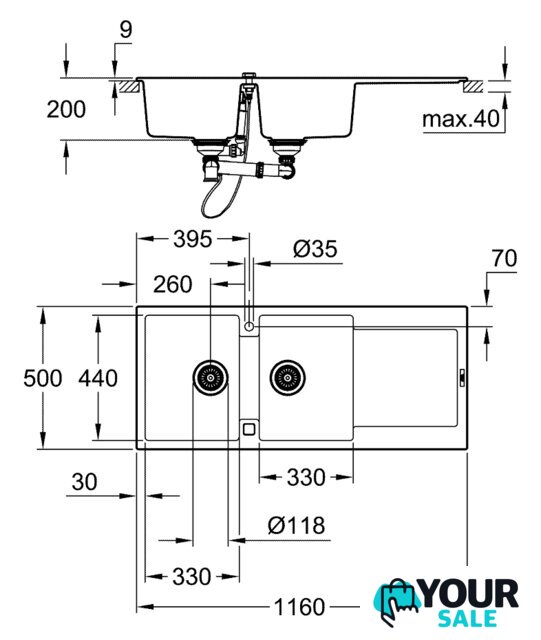 Кухонная мойка Grohe K500 80-C 116/50 2.0 31647AP0 (черный гранит) - Изображение №2 — Интернет-магазин Your Sale