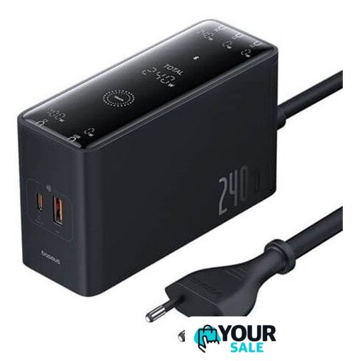 Сетевое зарядное Baseus Digital GaN Intelligent Desktop 3C+U+DC 240W P10163901113-00 (черный) - Изображение №1 — Интернет-магазин Your Sale