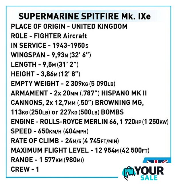 Конструктор Cobi Historical Collection WWII Supermarine Spitfire Mk.IXe - Изображение №10 — Интернет-магазин Your Sale