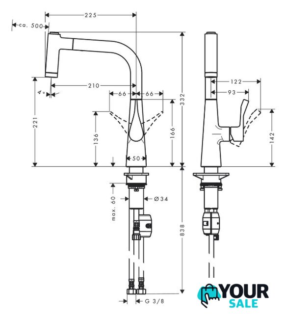 Смеситель Hansgrohe Metris 220 14834800 - Изображение №2 — Интернет-магазин Your Sale