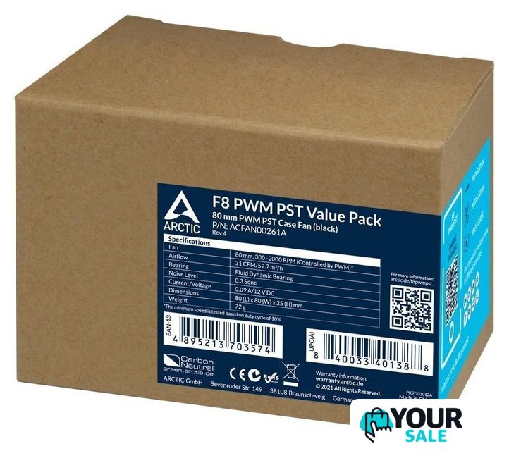 Комплект вентиляторов для корпуса Arctic F8 PWM PST Value Pack 5 шт ACFAN00261A - Изображение №4 — Интернет-магазин Your Sale