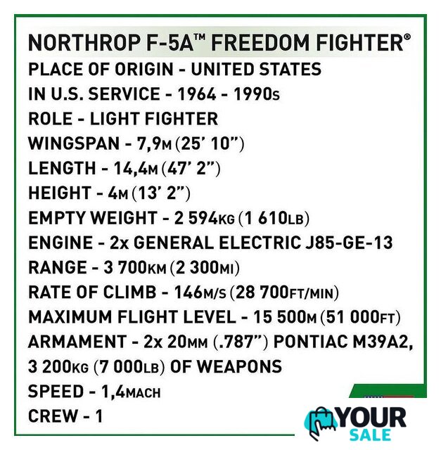 Конструктор Cobi Historical Collection Vietnam War Northrop F-5A Freedom Fighter - Изображение №8 — Интернет-магазин Your Sale