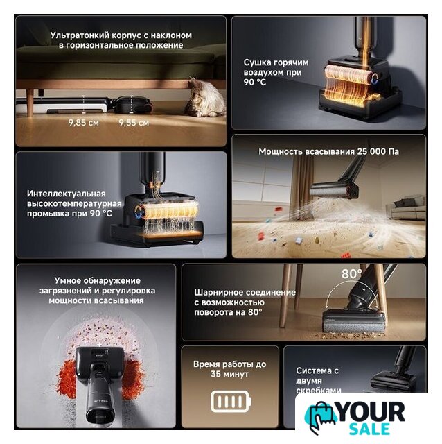 Вертикальный моющий пылесос Dreame G12 Pro Wet and Dry Vacuum HHR32A (евровилка, черный) - Изображение №13 — Интернет-магазин Your Sale