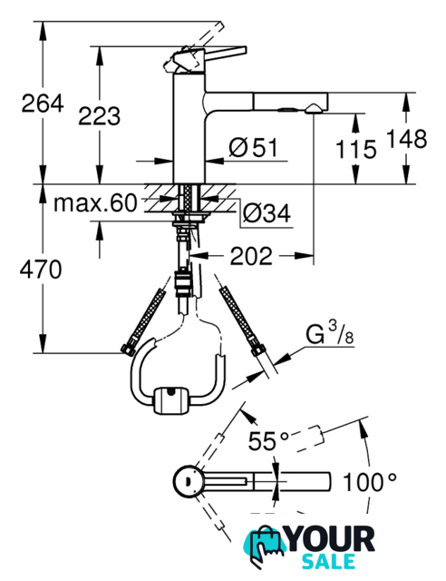 Смеситель Grohe Concetto 30273DC1 (стальной) - Изображение №2 — Интернет-магазин Your Sale