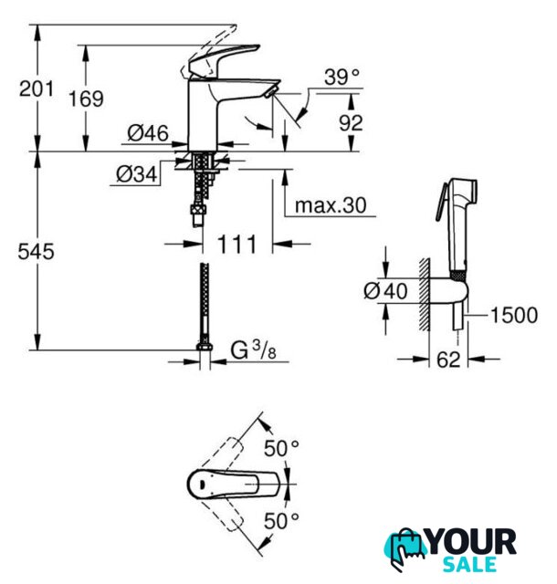 Смеситель с лейкой для биде Grohe Eurosmart 23124003 - Изображение №4 — Интернет-магазин Your Sale