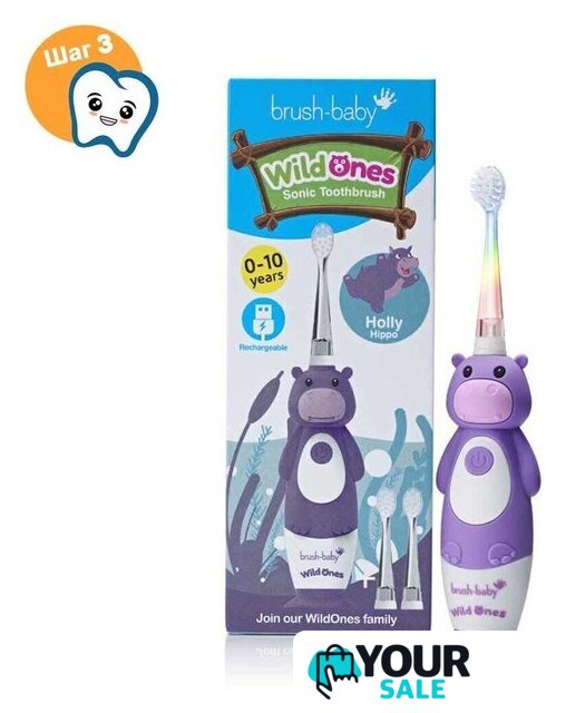 Электрическая зубная щетка Brush-Baby WildOnes Hippo - Изображение №3 — Интернет-магазин Your Sale