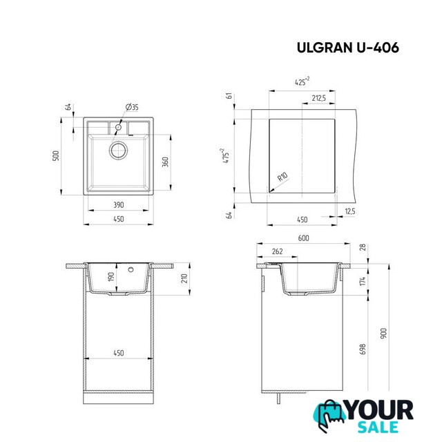 Кухонная мойка Ulgran U-406 (ультра-черный) - Изображение №3 — Интернет-магазин Your Sale