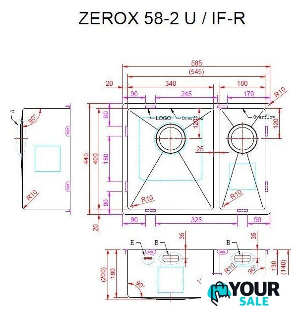 Кухонная мойка ZorG Zerox 58-2 U / IF-R PVD Gunblack - Изображение №4 — Интернет-магазин Your Sale