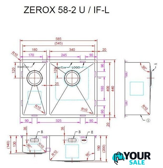 Кухонная мойка ZorG Zerox 58-2 U / IF-L PVD Gunblack - Изображение №4 — Интернет-магазин Your Sale