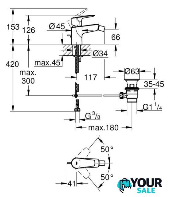 Смеситель Grohe Bauedge 23331001 - Изображение №4 — Интернет-магазин Your Sale