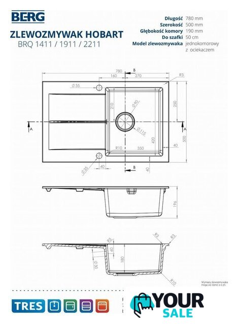 Кухонная мойка Berg Hobart BRQ1911BK - Изображение №7 — Интернет-магазин Your Sale