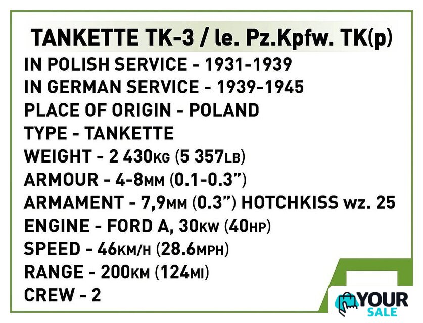 Конструктор Cobi Historical Collection WWII Tankette TK-3 - Изображение №8 — Интернет-магазин Your Sale