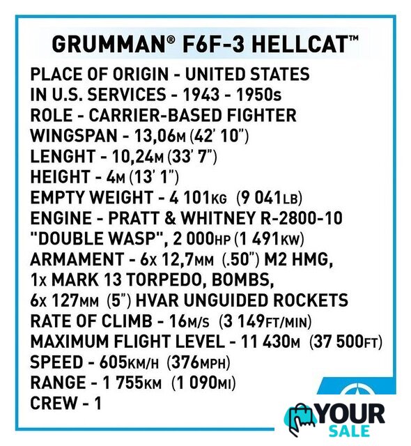Конструктор Cobi Historical Collection WWII Grumman F6F Hellcat - Изображение №7 — Интернет-магазин Your Sale