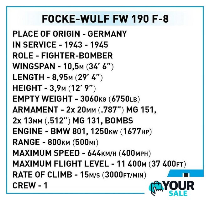 Конструктор Cobi Historical Collection WWII Focke-Wulf Fw 190 F-8 - Изображение №5 — Интернет-магазин Your Sale