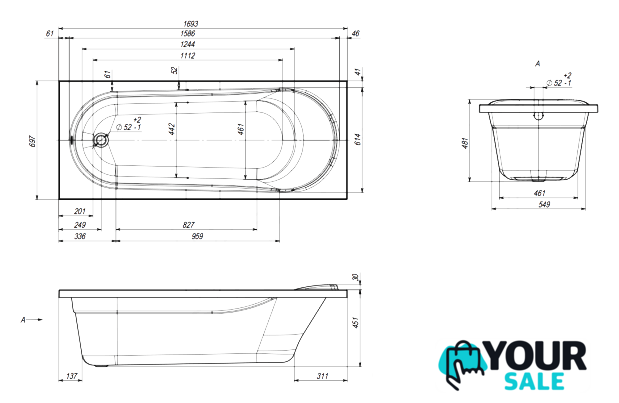 Ванна Ventospa Aqua 170x70 (с каркасом) - Изображение №6 — Интернет-магазин Your Sale