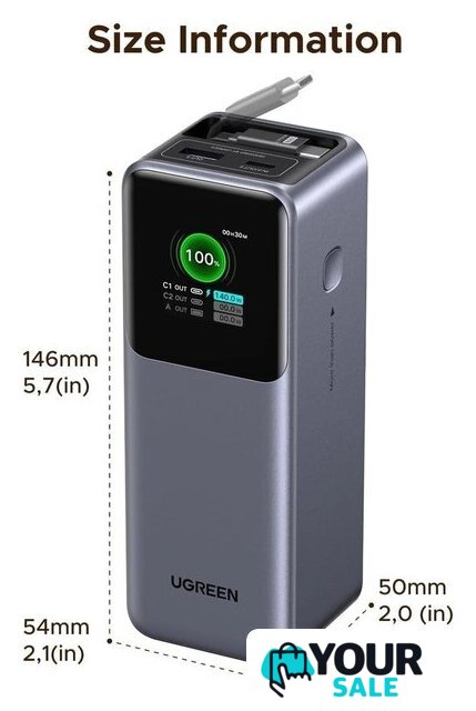 Внешний аккумулятор Ugreen PB726 95670B 20000mAh (серый) - Изображение №3 — Интернет-магазин Your Sale
