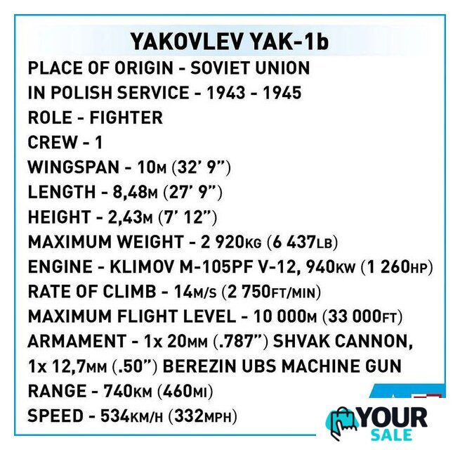Конструктор Cobi Historical Collection WWII Yakovlev Yak - 1B - Изображение №7 — Интернет-магазин Your Sale