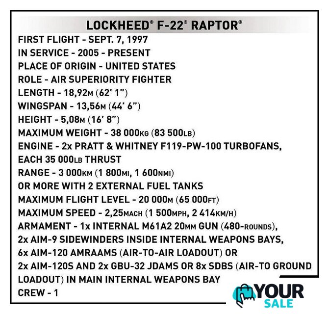 Конструктор Cobi Armed Forces Lockheed F-22 Raptor - Изображение №10 — Интернет-магазин Your Sale