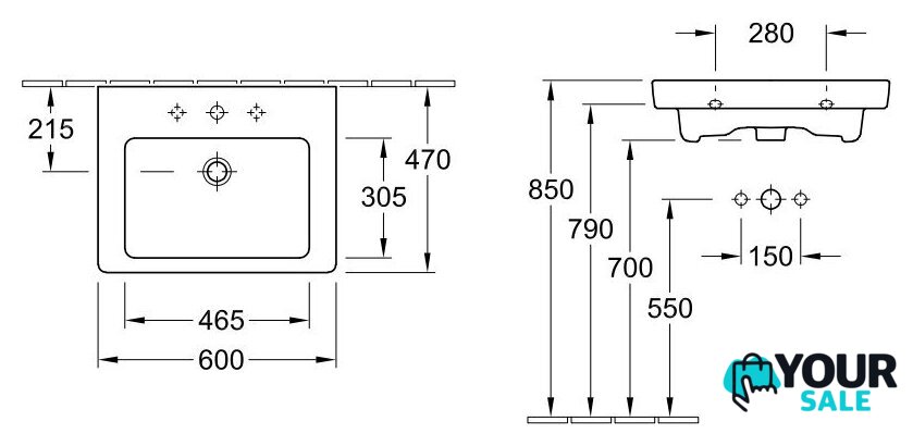 Умывальник Villeroy & Boch Subway 2.0 60x47 [7113F001] - Изображение №2 — Интернет-магазин Your Sale
