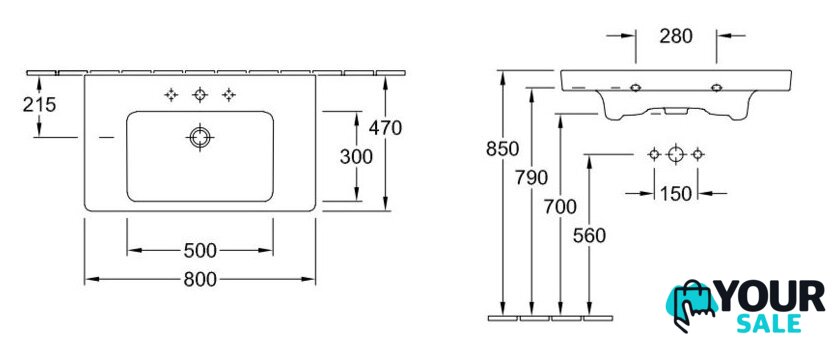 Умывальник Villeroy & Boch Subway 2.0 80x47 [71758GR1] - Изображение №2 — Интернет-магазин Your Sale