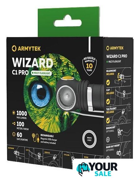 Фонарь Armytek Wizard C1 Pro Magnet USB (белый) - Изображение №6 — Интернет-магазин Your Sale