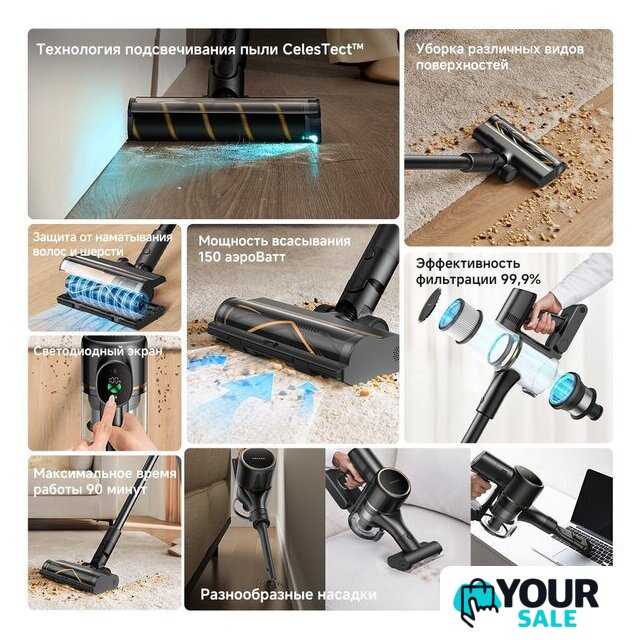 Пылесос Dreame Cordless Vacuum Cleaner R10s Pro VZV23A (евровилка, черный) - Изображение №7 — Интернет-магазин Your Sale