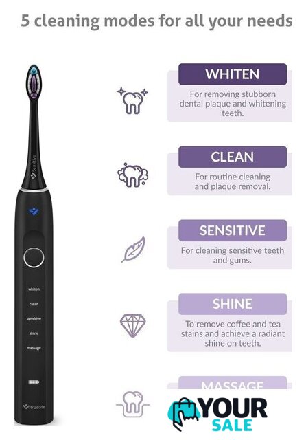 Электрическая зубная щетка TrueLife SonicBrush Clean70 UV (черный) - Изображение №2 — Интернет-магазин Your Sale