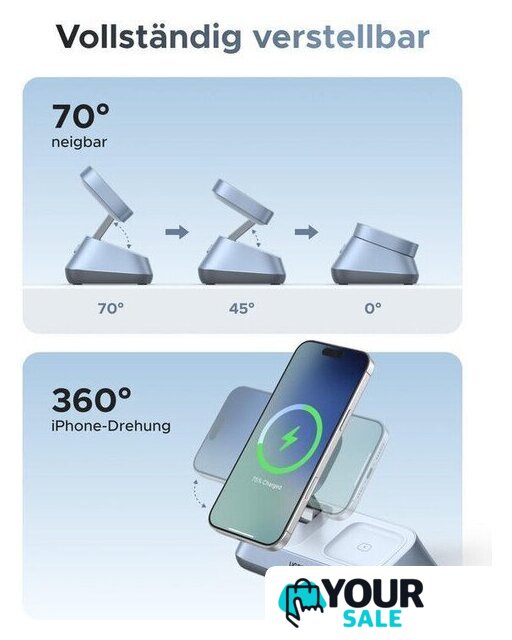 Беспроводное зарядное Ugreen MagFlow 3-in-1 W711 55677 (голубой) - Изображение №6 — Интернет-магазин Your Sale
