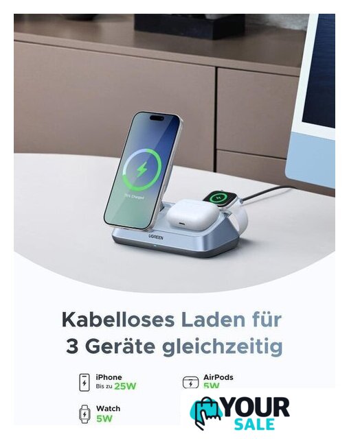 Беспроводное зарядное Ugreen MagFlow 3-in-1 W711 55677 (голубой) - Изображение №4 — Интернет-магазин Your Sale