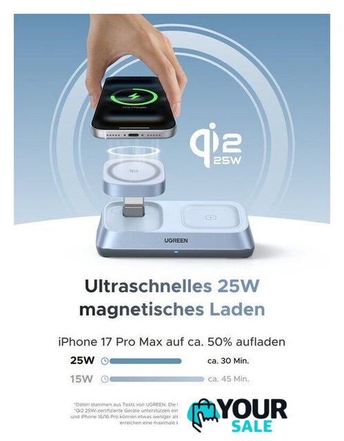 Беспроводное зарядное Ugreen MagFlow 3-in-1 W711 55677 (голубой) - Изображение №2 — Интернет-магазин Your Sale