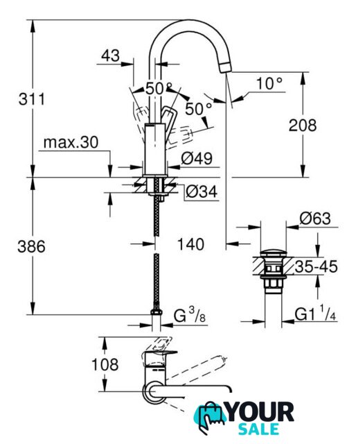 Смеситель Grohe Bauloop 23891001 - Изображение №5 — Интернет-магазин Your Sale
