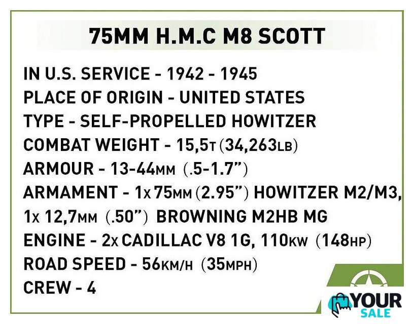 Конструктор Cobi Historical Collection WWII H.M.C. M8 Scott - Изображение №6 — Интернет-магазин Your Sale