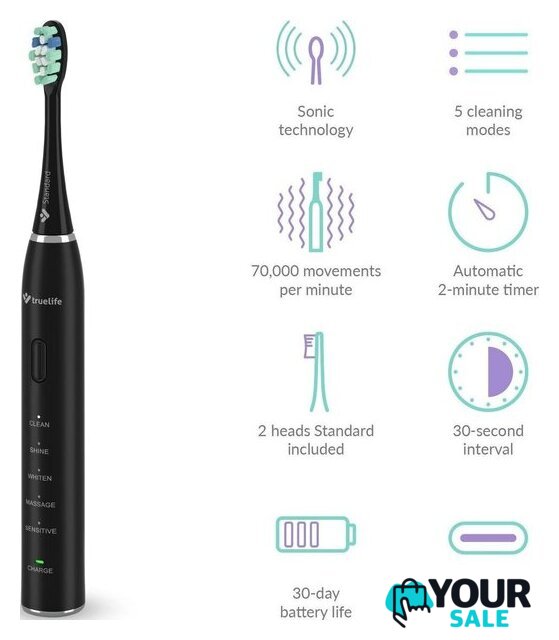 Электрическая зубная щетка TrueLife SonicBrush Clean30 (черный) - Изображение №4 — Интернет-магазин Your Sale