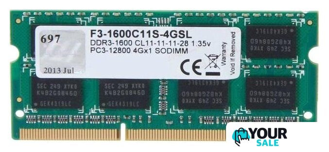Оперативная память G.Skill 8GB DDR3 SODIMM PC3-12800 F3-1600C11S-8GSL - Изображение №1 — Интернет-магазин Your Sale