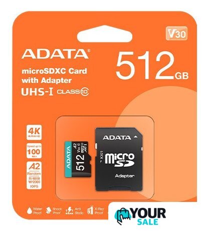 Карта памяти ADATA Premier AUSDX512GUICL10A1-RA1 microSDXC 512GB (с адаптером) - Изображение №1 — Интернет-магазин Your Sale