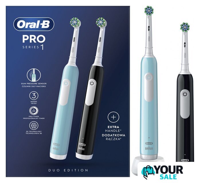 Комплект электрических зубных щеток Oral-B Pro Series 1 D305.523.3H (2 шт, черный/бирюзовый) - Изображение №1 — Интернет-магазин Your Sale