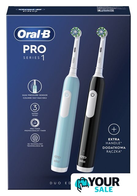 Комплект электрических зубных щеток Oral-B Pro Series 1 D305.523.3H (2 шт, черный/бирюзовый) - Изображение №2 — Интернет-магазин Your Sale