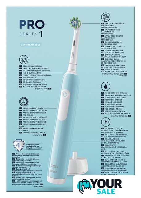 Комплект электрических зубных щеток Oral-B Pro Series 1 D305.523.3H (2 шт, черный/бирюзовый) - Изображение №6 — Интернет-магазин Your Sale