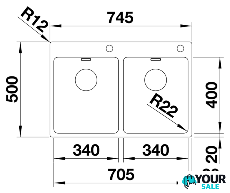 Кухонная мойка Blanco Andano 340/340-IF/A 525248 (с клапаном-автоматом, сатин) - Изображение №4 — Интернет-магазин Your Sale