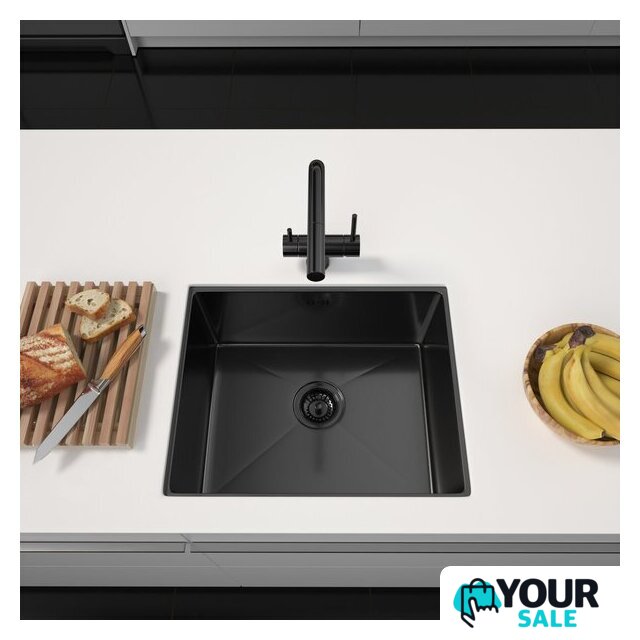 Кухонная мойка ARFEKA ECO AR 550*450 BLACK PVD NANO DECOR VOLCANIC ROCK - Изображение №2 — Интернет-магазин Your Sale