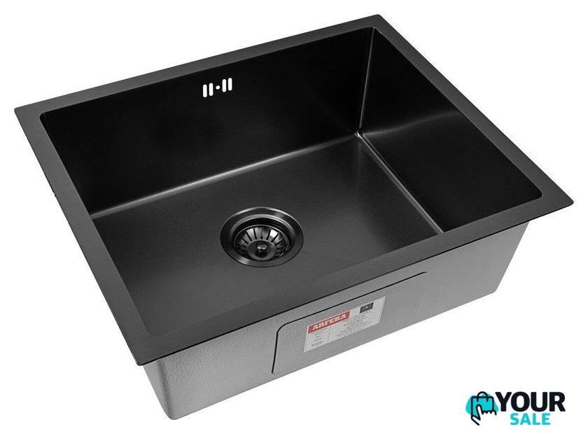 Кухонная мойка ARFEKA ECO AR 550*450 BLACK PVD NANO DECOR VOLCANIC ROCK - Изображение №4 — Интернет-магазин Your Sale