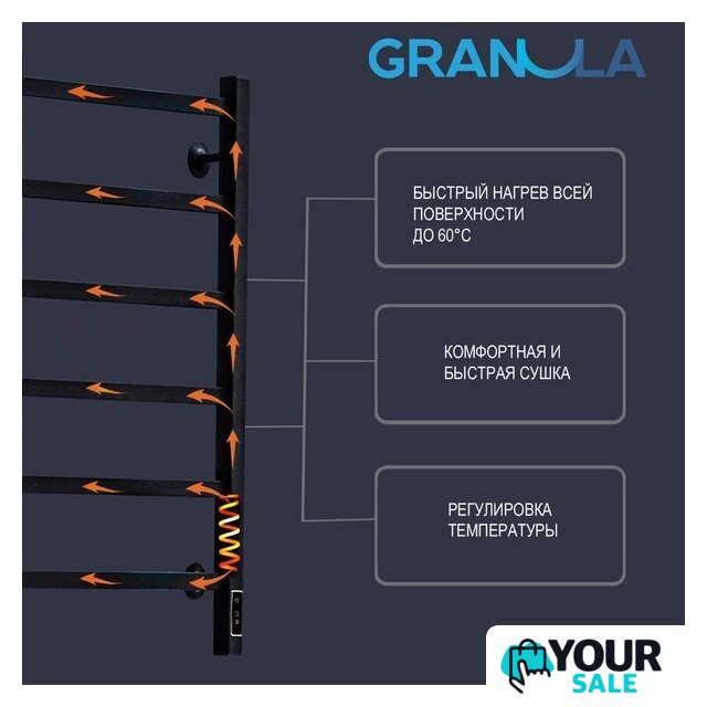 Полотенцесушитель Granula Классик 4 перекладины 50x60 D32 с полкой (терморегулятор с таймером слева) - Изображение №4 — Интернет-магазин Your Sale