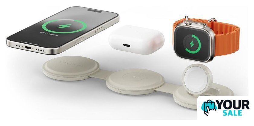 Беспроводное зарядное Satechi OntheGo 3-in-1 Charger ST-QTG31W (бежевый) - Изображение №4 — Интернет-магазин Your Sale