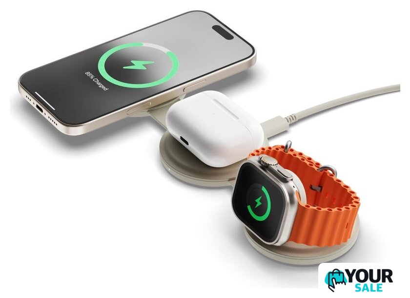 Беспроводное зарядное Satechi OntheGo 3-in-1 Charger ST-QTG31W (бежевый) - Изображение №5 — Интернет-магазин Your Sale